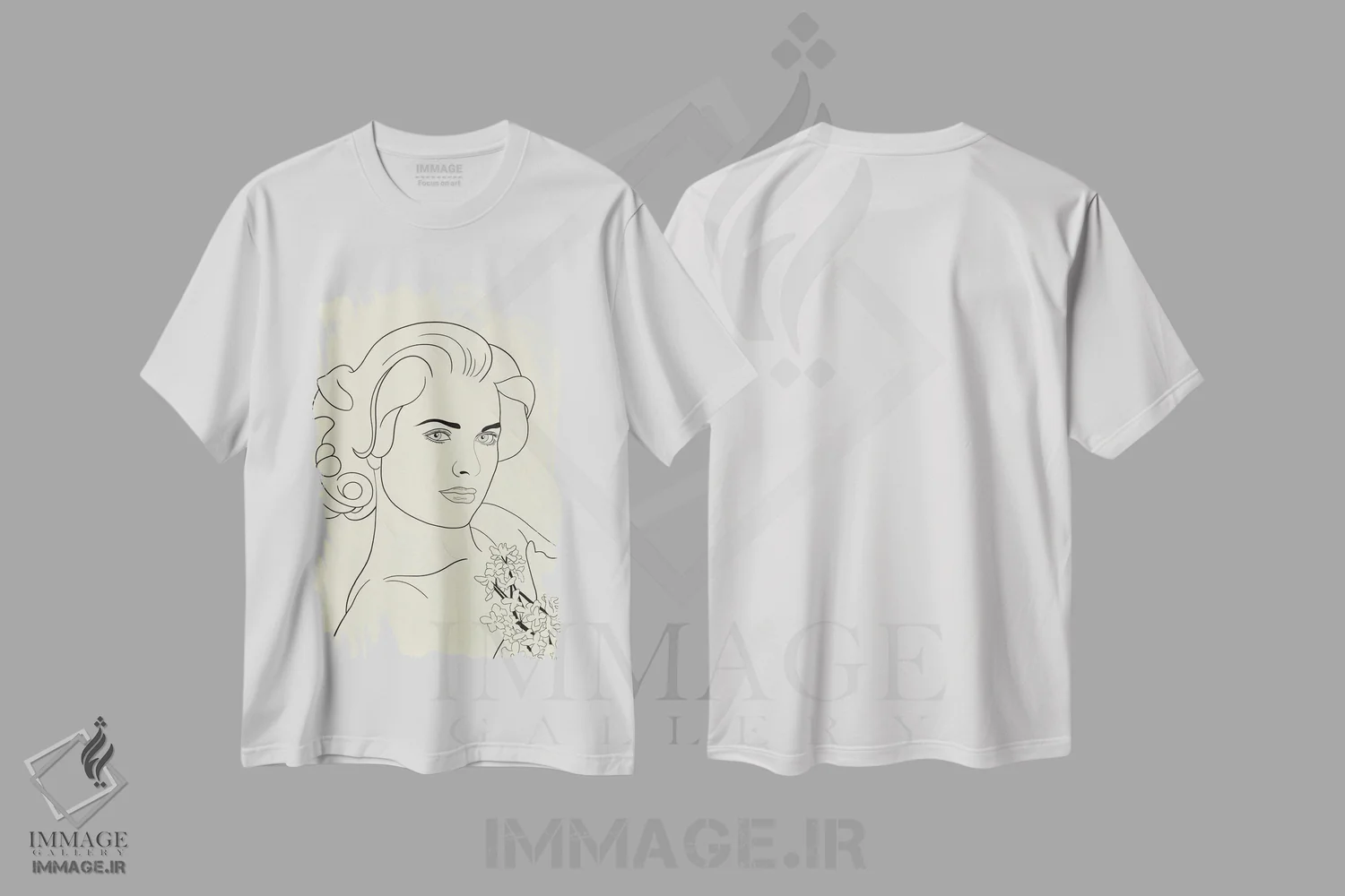 تیشرت سفید طرح دار نقاشی خطی مینیمال گریس کلی، آرت خطی اثر فایو بای فایو کالکتیو | immage.ir
