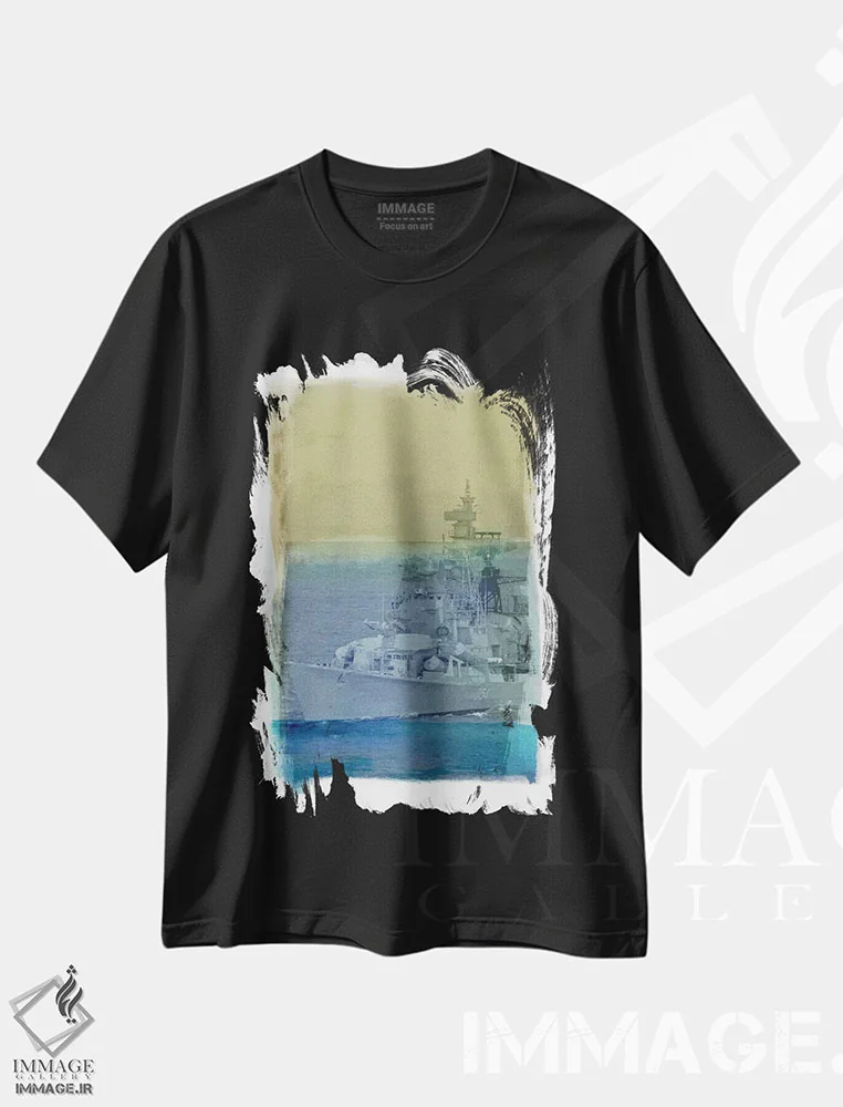 تیشرت مشکی طرح دار رام کردن دریاها شماره ۲، هنر دیجیتال اثر فایو بای فایو کالکتیو | فروشگاه ایماژ