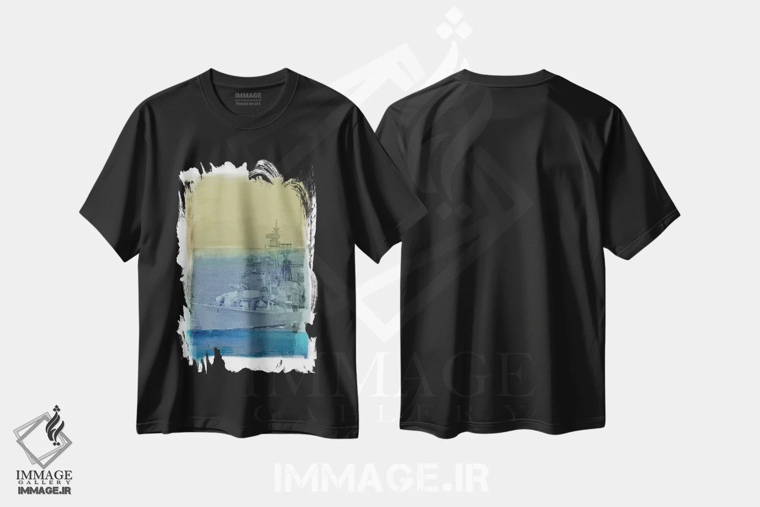 تیشرت مشکی طرح دار رام کردن دریاها شماره ۲، هنر دیجیتال اثر فایو بای فایو کالکتیو | فروشگاه ایماژ