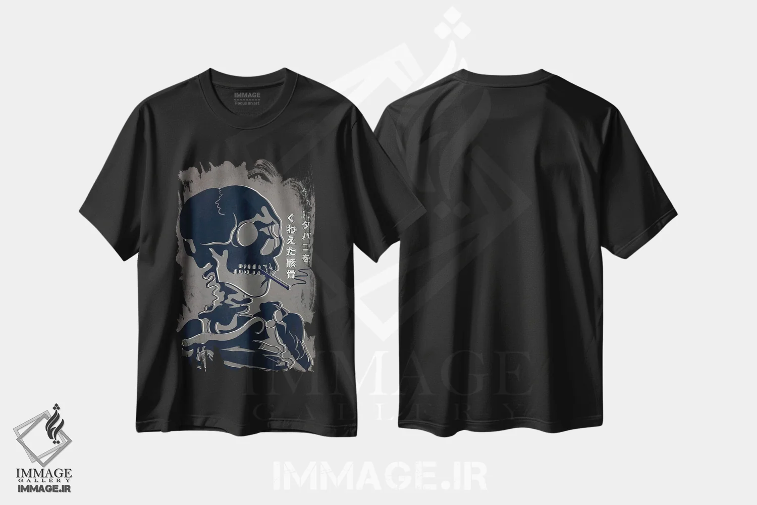 تیشرت مشکی طرح دار تبلیغ رترو ژاپنی - اسکلت شماره ۱، هنر دیجیتال اثر فایو بای فایو کالکتیو | فروشگاه ایماژ