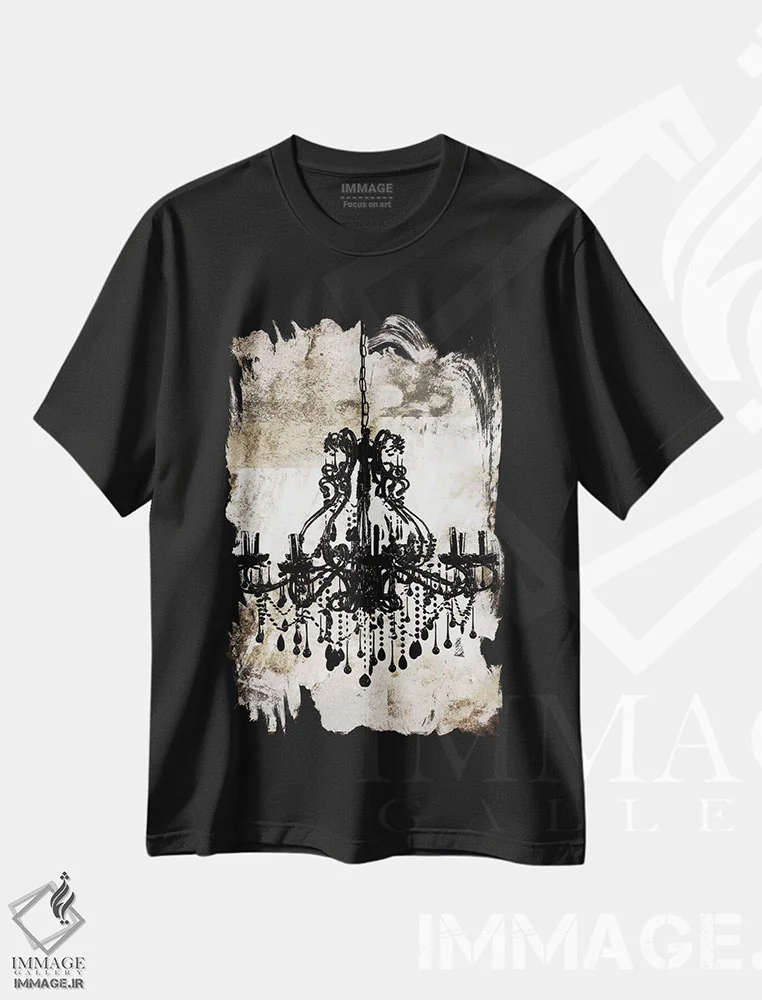 تیشرت مشکی طرح دار لوستر مشکی، دکور معاصر اثر فایو بای فایو کالکتیو | فروشگاه ایماژ