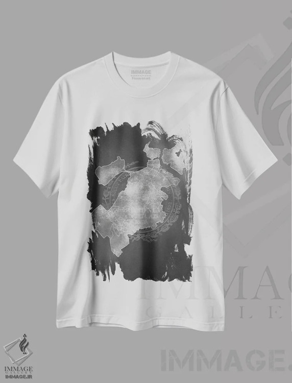 تیشرت سفید طرح دار نقشه بوستون با گچ، آبستره اثر فایو بای فایو کالکتیو | فروشگاه ایماژ