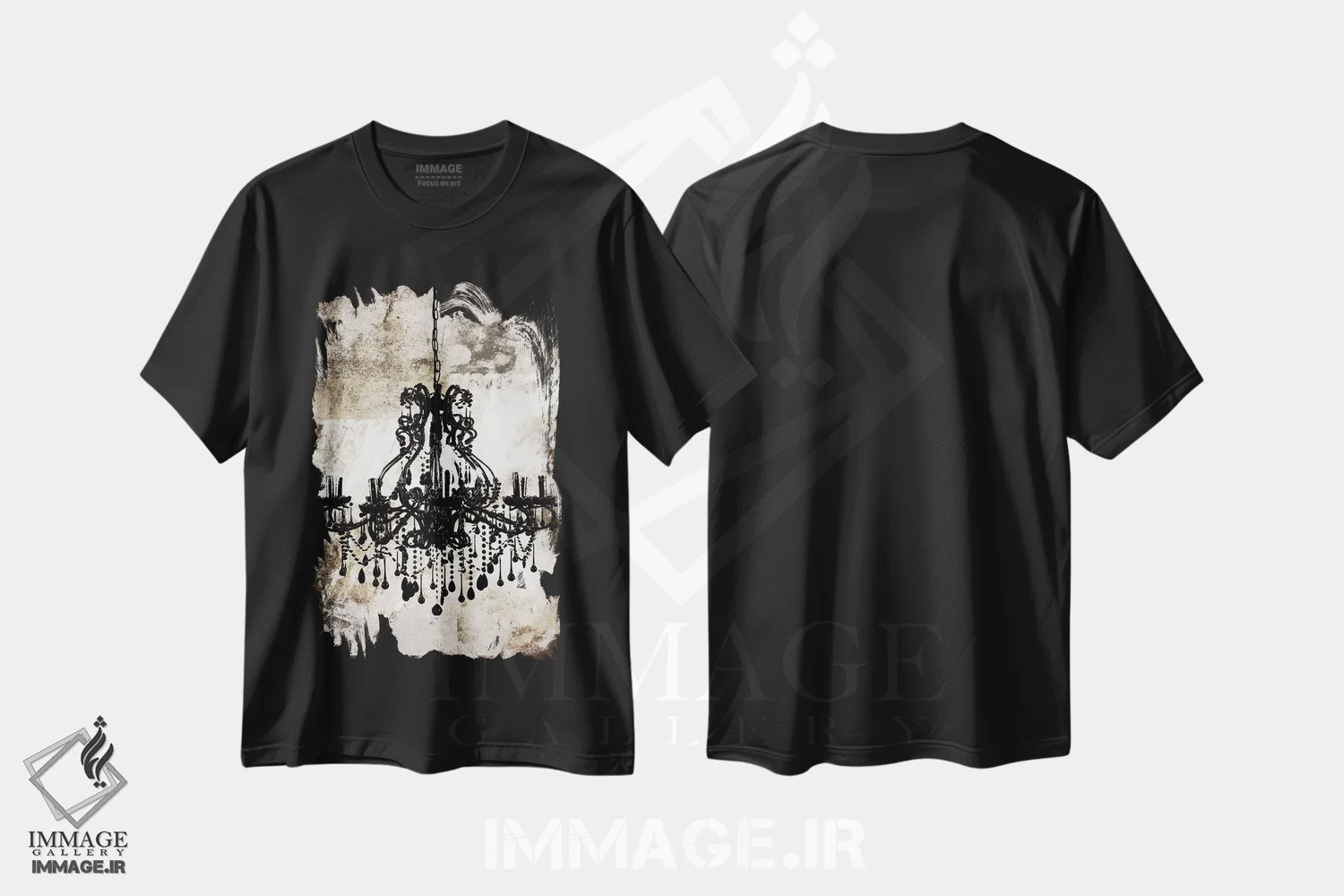 تیشرت مشکی طرح دار لوستر مشکی، دکور معاصر اثر فایو بای فایو کالکتیو | فروشگاه ایماژ