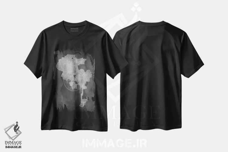 تیشرت مشکی طرح دار نقشه لس آنجلس با گچ، آبستره اثر فایو بای فایو کالکتیو | فروشگاه ایماژ