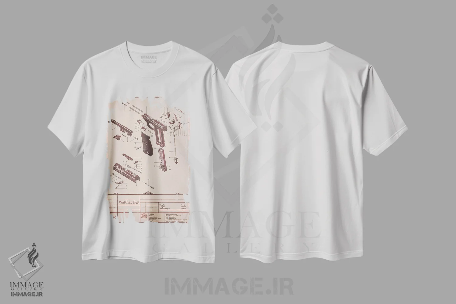 تیشرت سفید طرح دار نمودار والتِر P38، هنر دیجیتال اثر فایو بای فایو کالکتیو | immage.ir