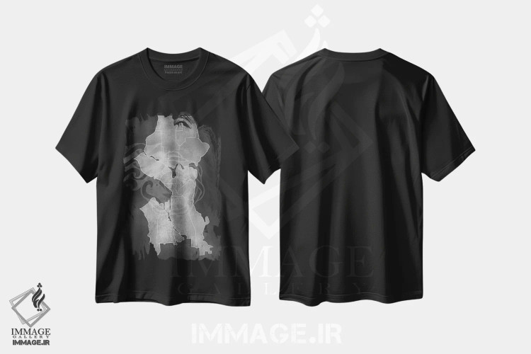 تیشرت مشکی طرح دار نقشه سیاتل با گچ، آبستره اثر فایو بای فایو کالکتیو | فروشگاه ایماژ