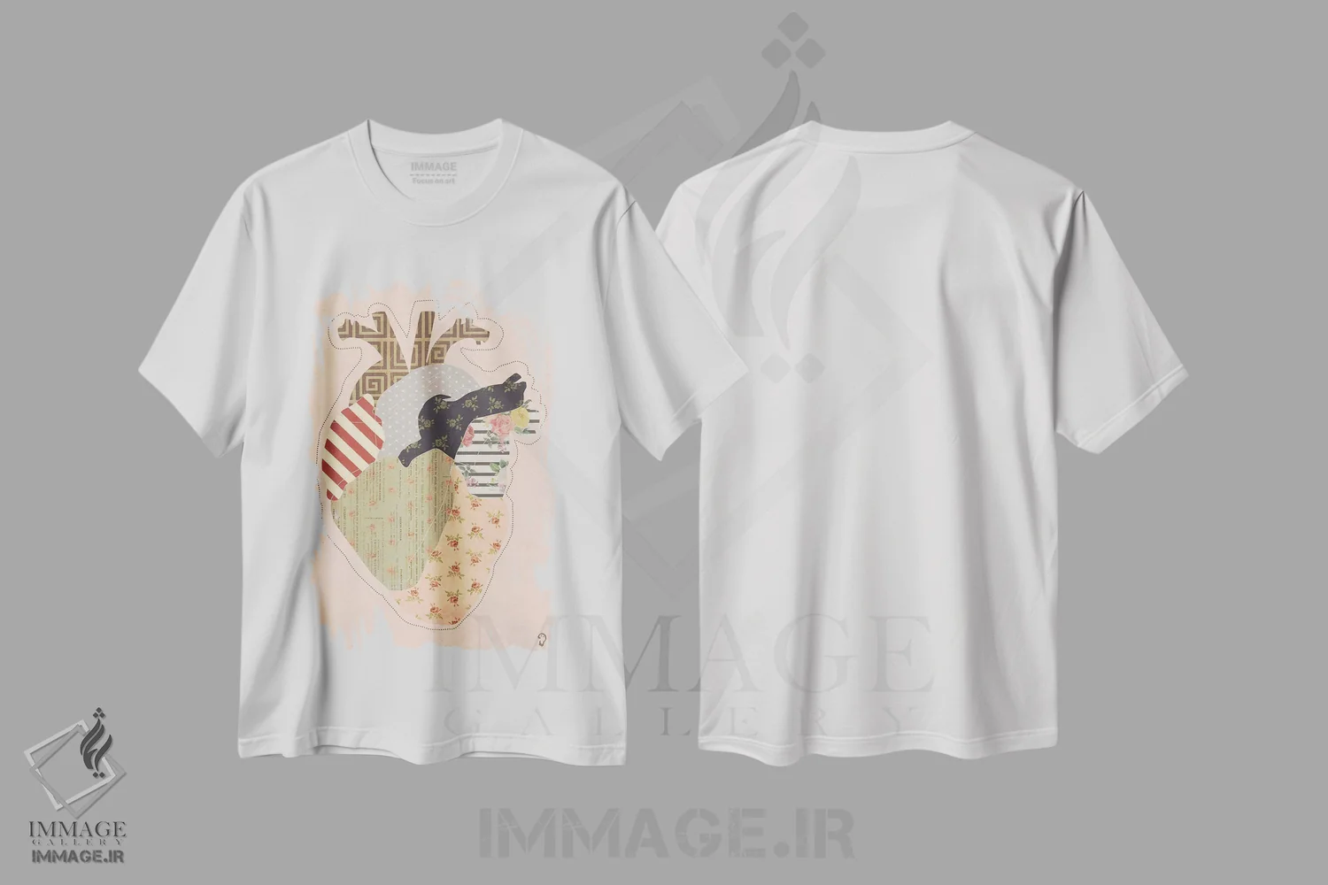 تیشرت سفید طرح دار قلب روی صورتی، دکوراسیون جایگزین اثر ایم نات اکروک | immage.ir
