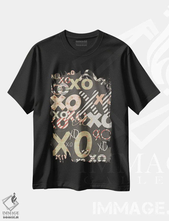 تیشرت مشکی طرح دار XO روی سیاه، تزئینی اثر ایم نات اکروک | immage.ir