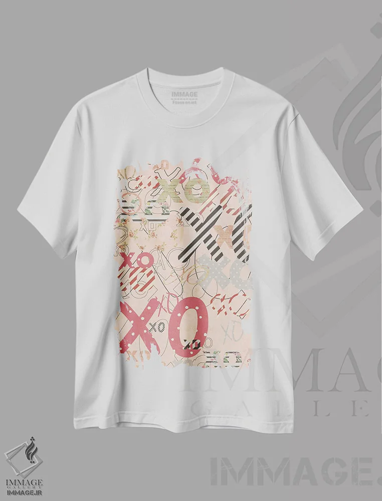 تیشرت سفید طرح دار XO روی صورتی، تزئینی اثر ایم نات اکروک | immage.ir