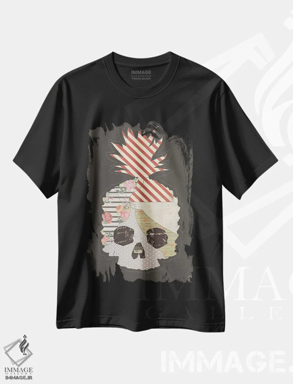تیشرت مشکی طرح دار آناناس مرده روی سیاه، دکوراسیون جایگزین اثر ایم نات اکروک | immage.ir