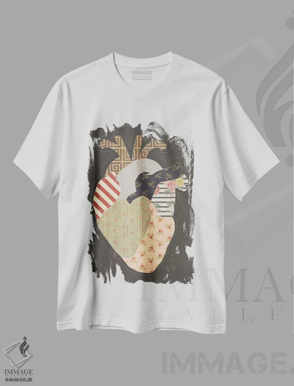 تیشرت سفید طرح دار قلب روی سیاه، دکوراسیون جایگزین اثر ایم نات اکروک | فروشگاه ایماژ