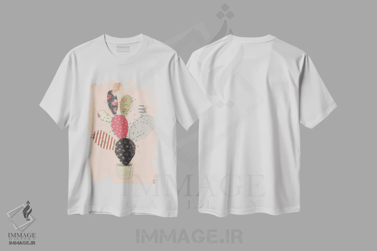 تیشرت سفید طرح دار کاکتوس روی صورتی، تزئینی اثر ایم نات اکروک | immage.ir