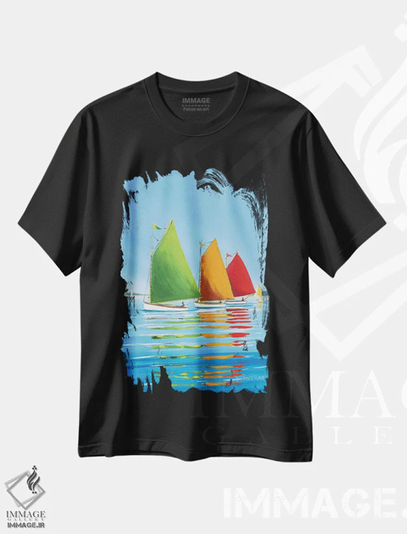 تیشرت مشکی طرح دار بادبانی کیپ کاد، تزئینی اثر سالی کالدول فیشر | فروشگاه ایماژ