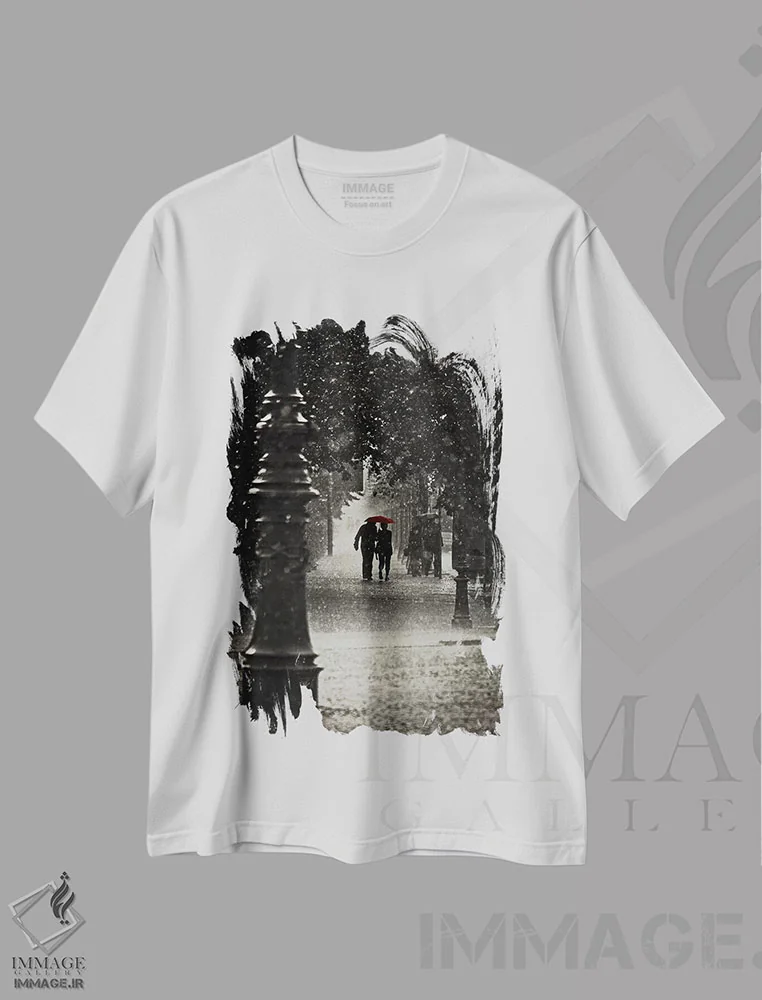 تیشرت سفید طرح دار پاره های آب، عکاسی با رنگ های درخشان اثر استفانو کورسو | فروشگاه ایماژ