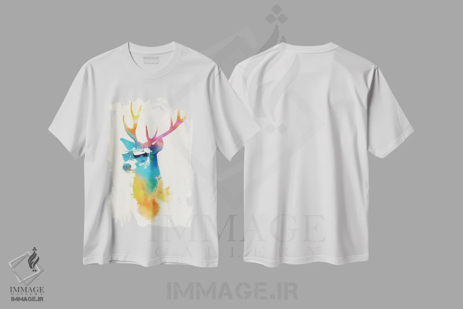 تیشرت سفید طرح دار گوزن آفتابی، تزئینی اثر رابرت فارکاش | فروشگاه ایماژ