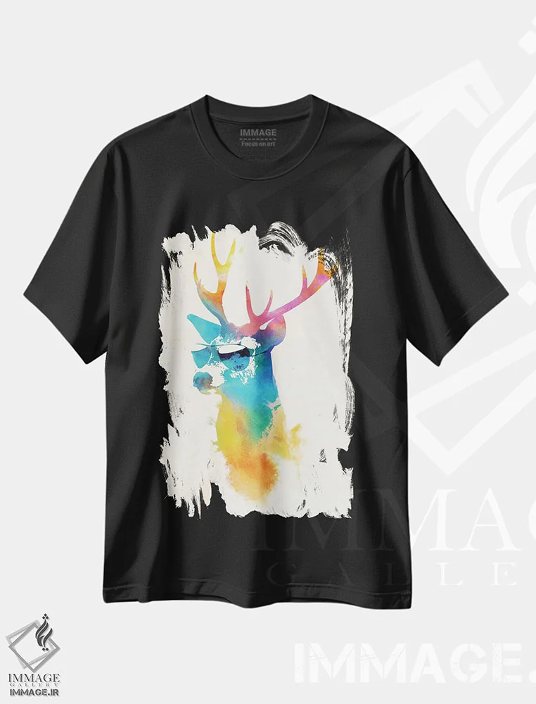 تیشرت مشکی طرح دار گوزن آفتابی، تزئینی اثر رابرت فارکاش | immage.ir
