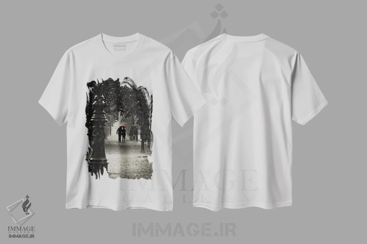 تیشرت سفید طرح دار پاره های آب، عکاسی با رنگ های درخشان اثر استفانو کورسو | فروشگاه ایماژ