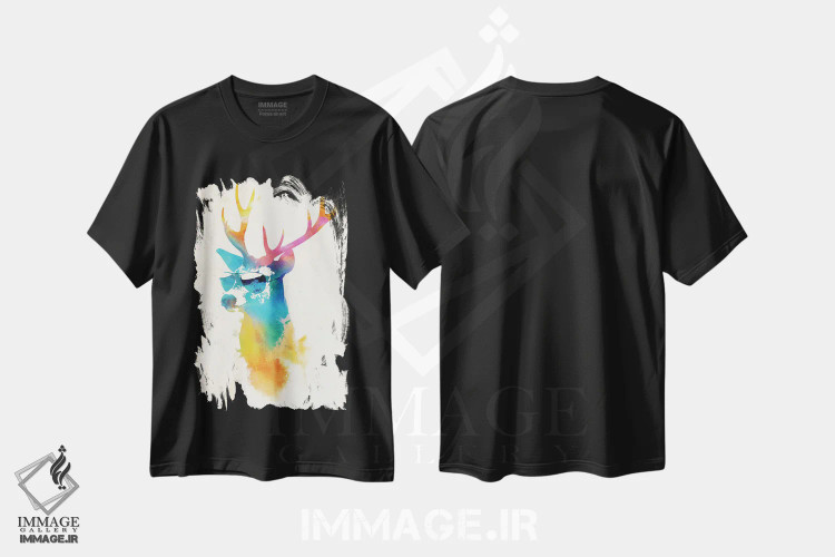 تیشرت مشکی طرح دار گوزن آفتابی، تزئینی اثر رابرت فارکاش | immage.ir