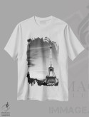 تیشرت سفید طرح دار برج ایفل، عکاسی سیاه و سفید اثر فوتوآی ان سی استودیو | فروشگاه ایماژ