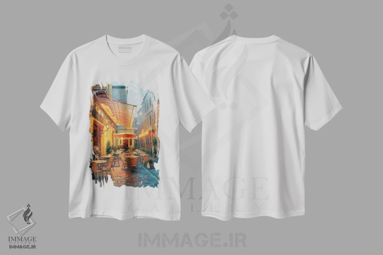 تیشرت سفید طرح دار کافه ون گوگ ۲۰۰۸، آرل، فرانسه، هنر فاخر معاصر اثر هایشیا لیو | immage.ir