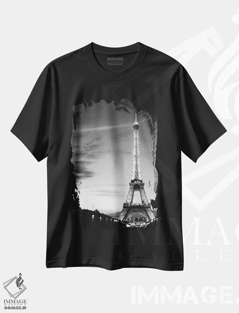 تیشرت مشکی طرح دار برج ایفل، عکاسی سیاه و سفید اثر فوتوآی ان سی استودیو | immage.ir