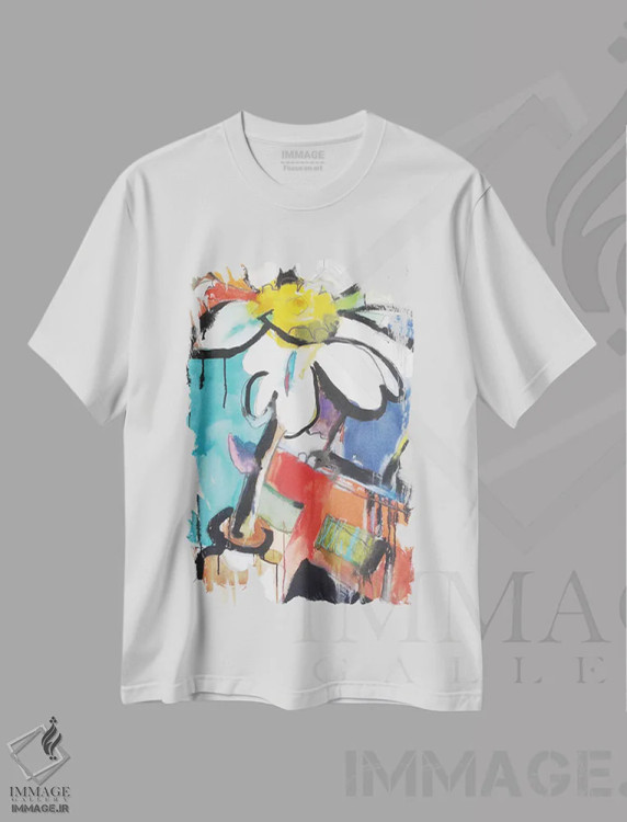 تیشرت سفید طرح دار لبه پنجره آشپزخانه، آبستره اثر امیلی وایل | immage.ir