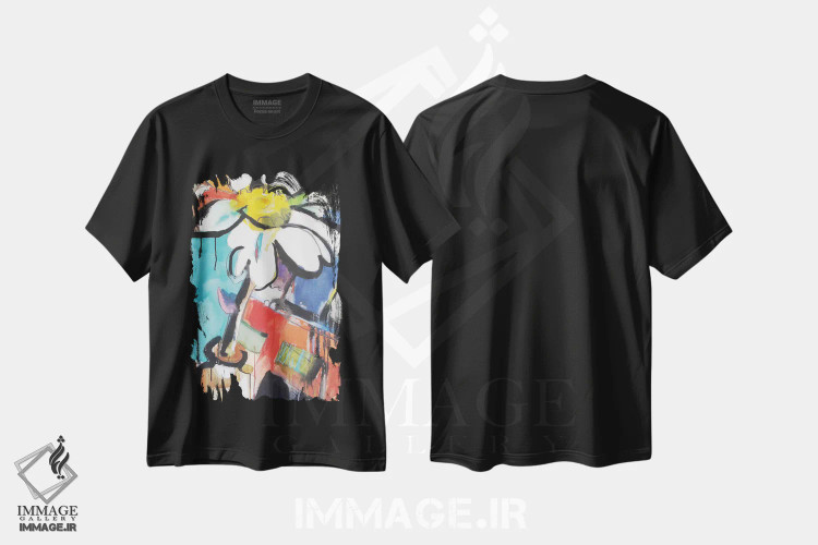 تیشرت مشکی طرح دار لبه پنجره آشپزخانه، آبستره اثر امیلی وایل | فروشگاه ایماژ