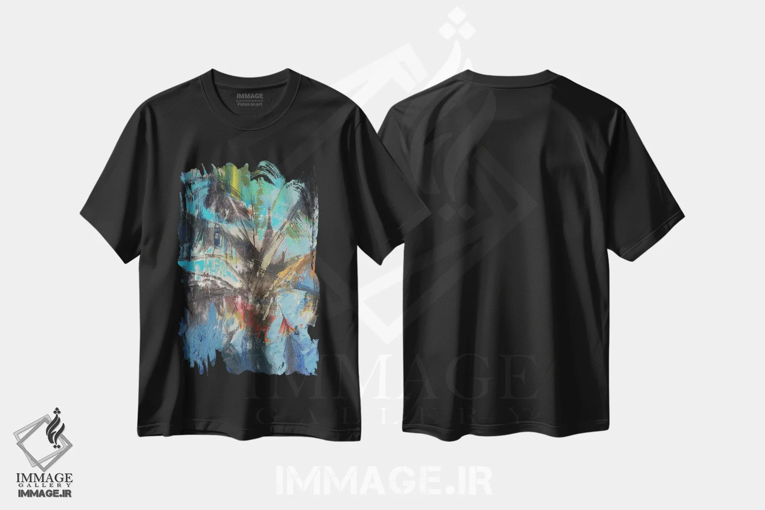 تیشرت مشکی طرح دار یکشنبه نخل، آبستره اثر بث اِی فورست | فروشگاه ایماژ