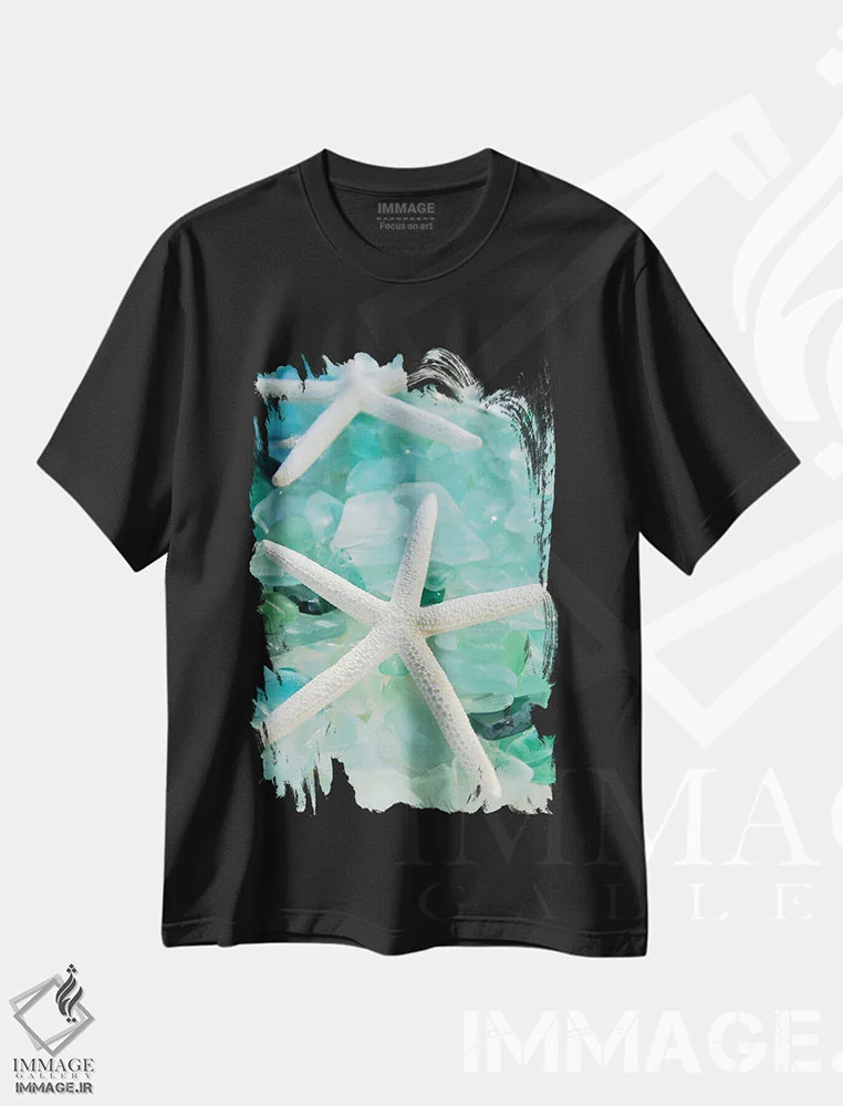 تیشرت مشکی طرح دار شیشه دریایی ۱، دکور ساحلی اثر آلن بلاوشتاین | فروشگاه ایماژ