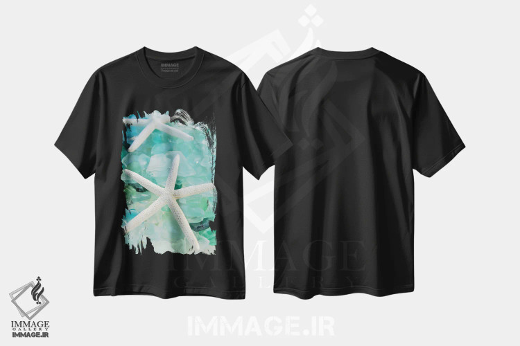 تیشرت مشکی طرح دار شیشه دریایی ۱، دکور ساحلی اثر آلن بلاوشتاین | فروشگاه ایماژ