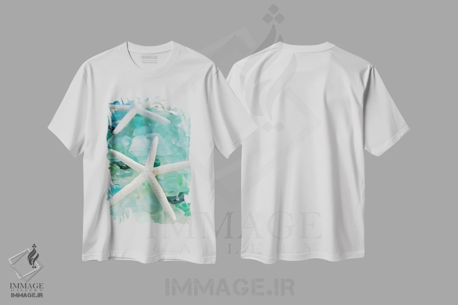 تیشرت سفید طرح دار شیشه دریایی ۱، دکور ساحلی اثر آلن بلاوشتاین | immage.ir
