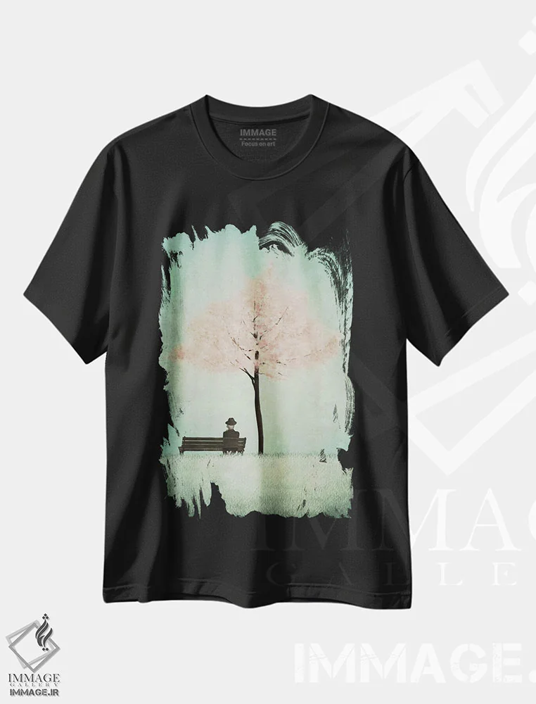 تیشرت مشکی طرح دار درخت گیلاس، دکور آسیایی اثر ماجالی | immage.ir