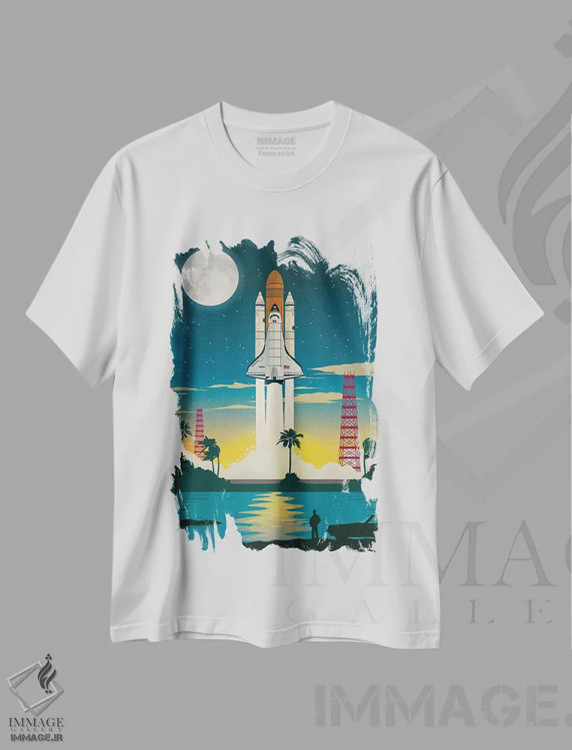 تیشرت سفید طرح دار پرتاب شاتل دیسکاوری، تزئینی اثر ایدیااستورم استودیوز | فروشگاه ایماژ