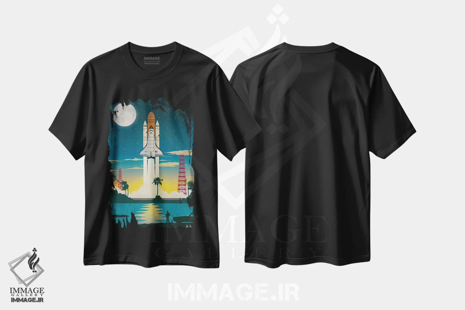 تیشرت مشکی طرح دار پرتاب شاتل دیسکاوری، تزئینی اثر ایدیااستورم استودیوز | immage.ir