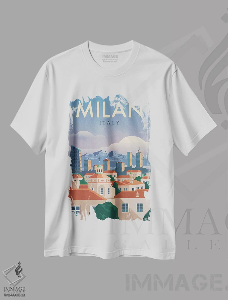 تیشرت سفید طرح دار میلان، هنر دیجیتال اثر ایدیااستورم استودیوز | immage.ir