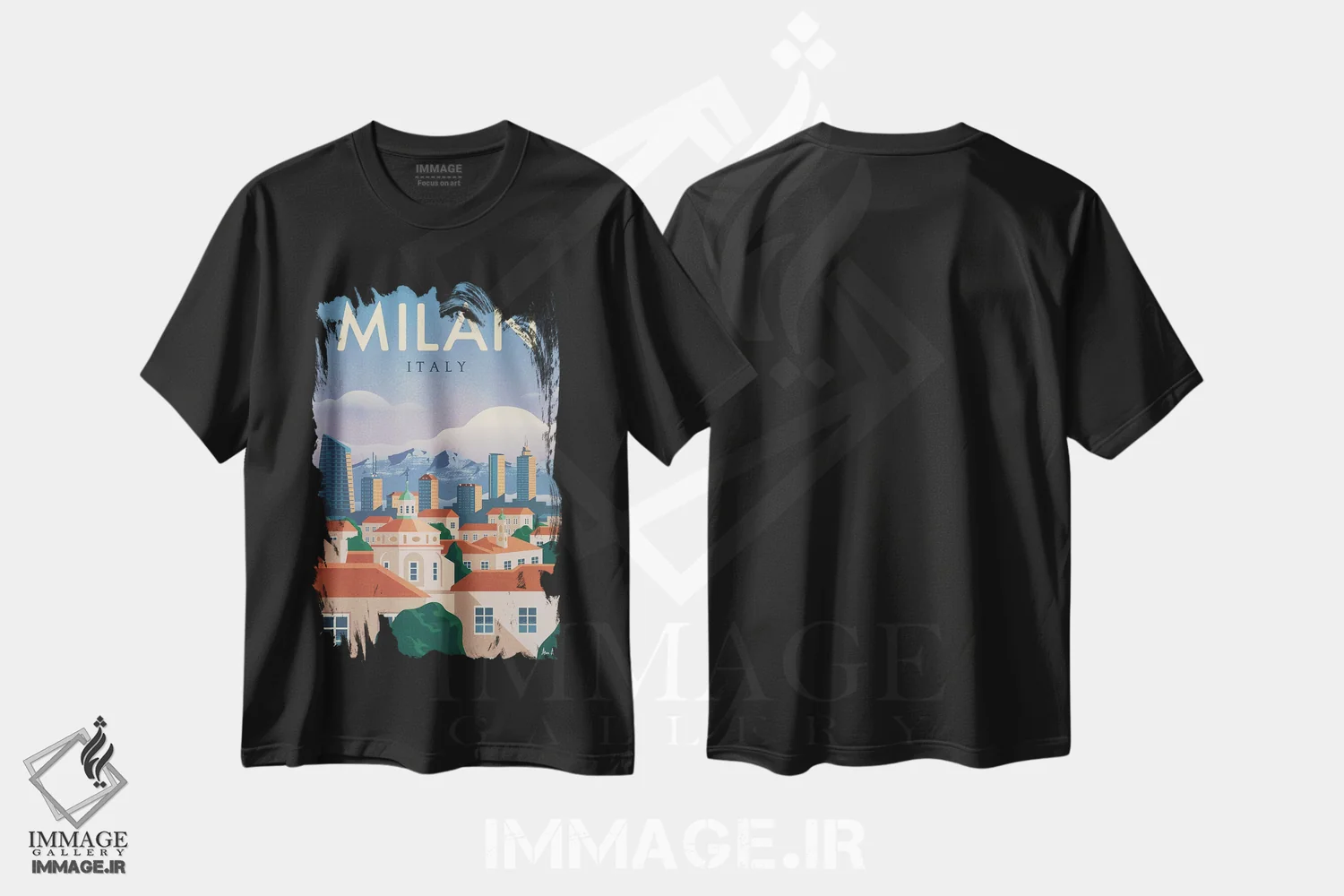 تیشرت مشکی طرح دار میلان، هنر دیجیتال اثر ایدیااستورم استودیوز | فروشگاه ایماژ
