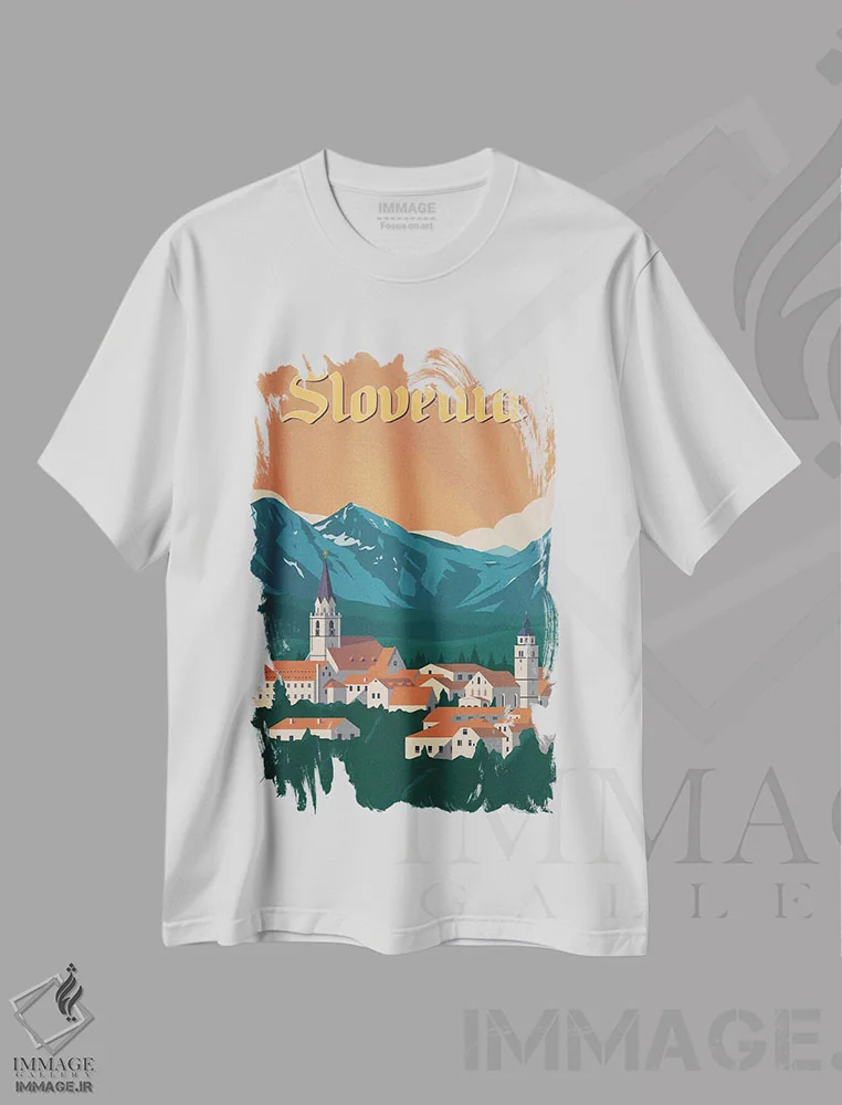 تیشرت سفید طرح دار اسلوونی، هنر دیجیتال اثر ایدیااستورم استودیوز | فروشگاه ایماژ