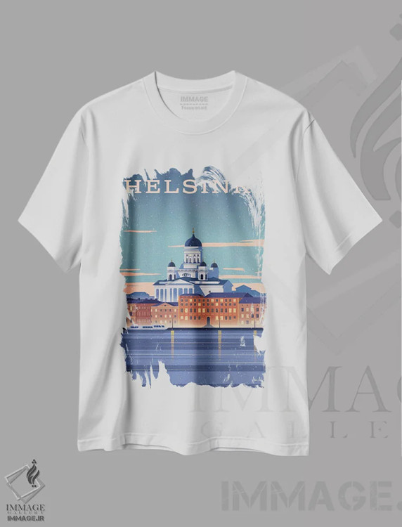 تیشرت سفید طرح دار هلسینکی، هنر دیجیتال اثر ایدیااستورم استودیوز | فروشگاه ایماژ