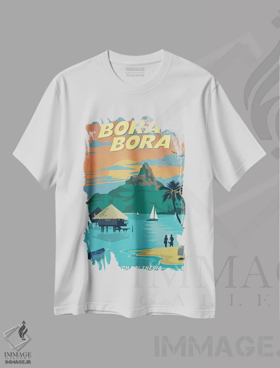 تیشرت سفید طرح دار بورا بورا، هنر دیجیتال اثر ایدیااستورم استودیوز | فروشگاه ایماژ