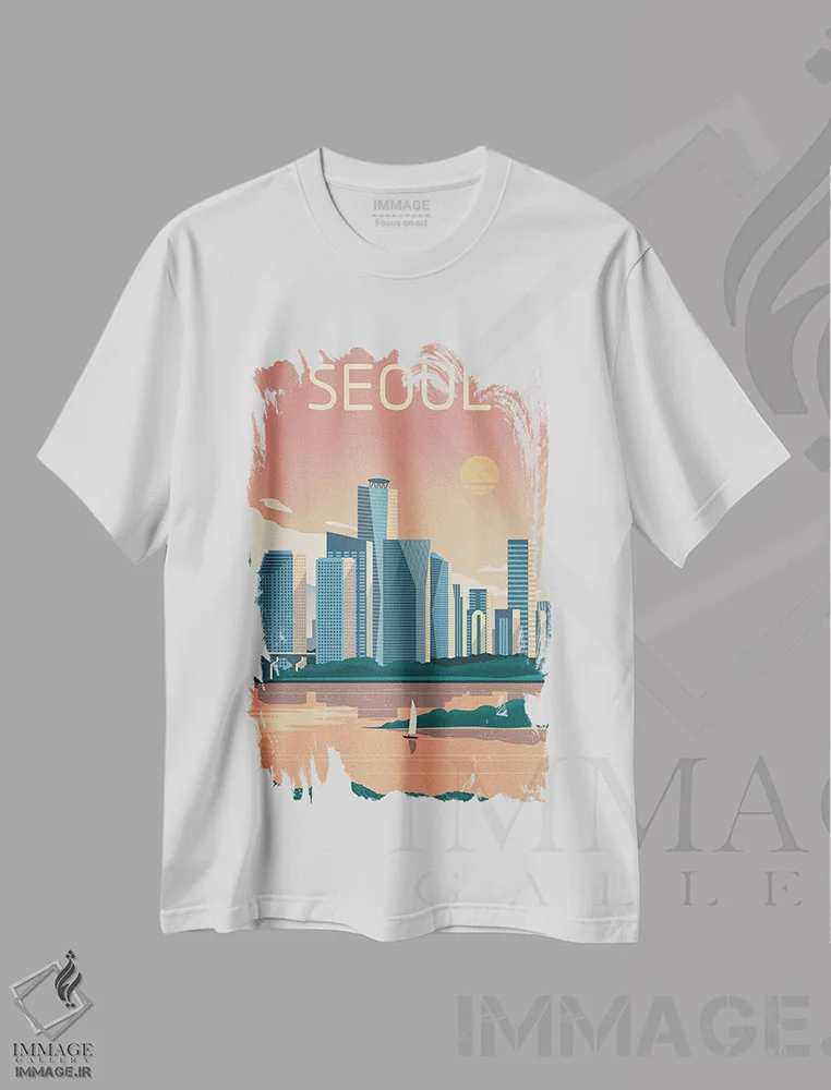 تیشرت سفید طرح دار سئول، هنر دیجیتال اثر ایدیااستورم استودیوز | immage.ir