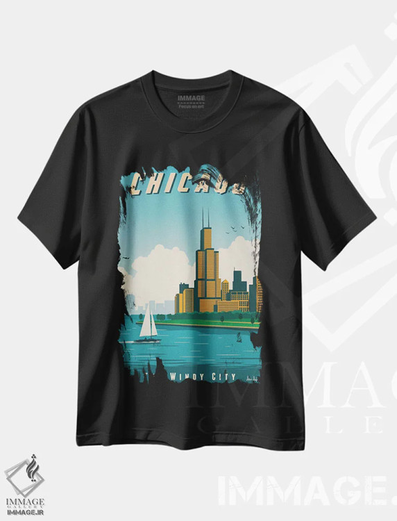 تیشرت مشکی طرح دار پوستر شیکاگو، هنر دیجیتال اثر ایدیااستورم استودیوز | immage.ir