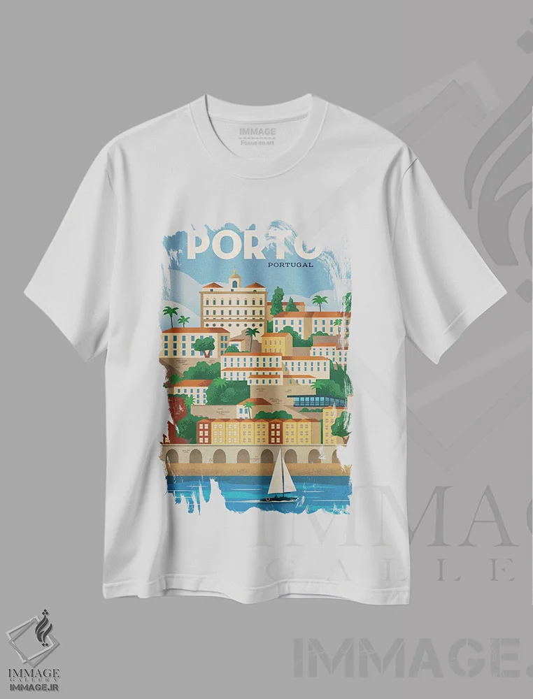 تیشرت سفید طرح دار پوستر پورتو، هنر دیجیتال اثر ایدیااستورم استودیوز | immage.ir