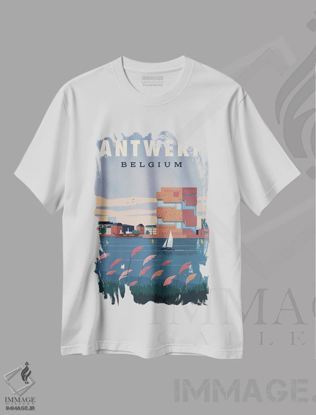 تیشرت سفید طرح دار پوستر آنتورپ، هنر دیجیتال اثر ایدیااستورم استودیوز | فروشگاه ایماژ
