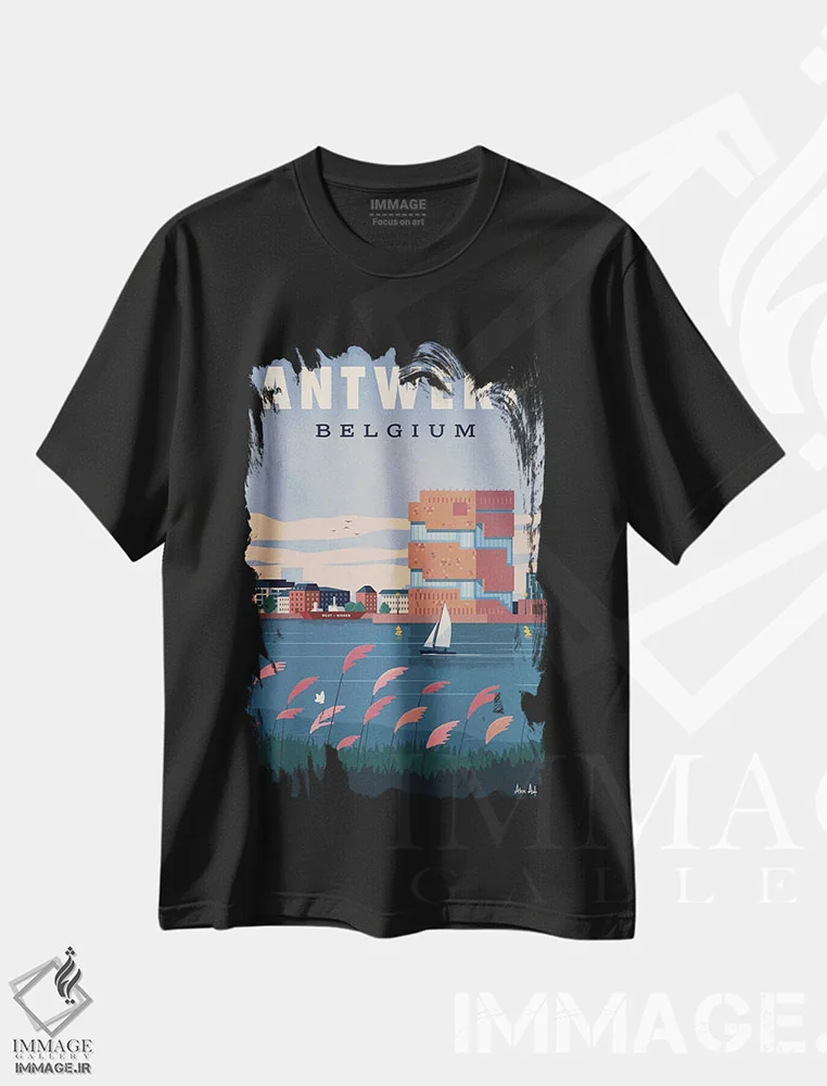 تیشرت مشکی طرح دار پوستر آنتورپ، هنر دیجیتال اثر ایدیااستورم استودیوز | immage.ir