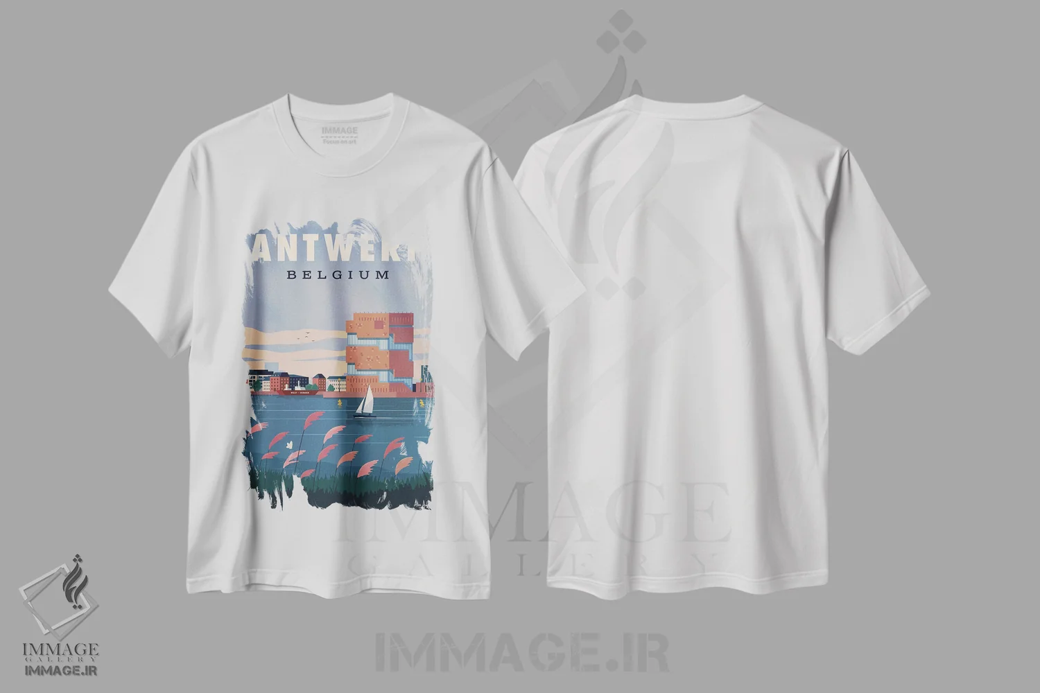 تیشرت سفید طرح دار پوستر آنتورپ، هنر دیجیتال اثر ایدیااستورم استودیوز | فروشگاه ایماژ