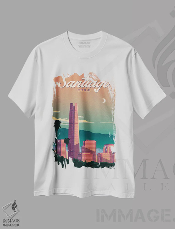 تیشرت سفید طرح دار پوستر سانتیاگو، هنر دیجیتال اثر ایدیااستورم استودیوز | فروشگاه ایماژ