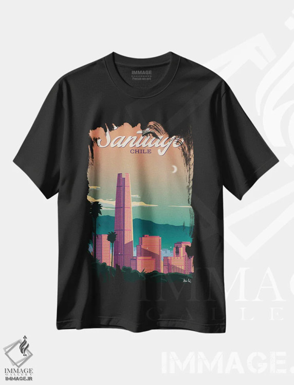 تیشرت مشکی طرح دار پوستر سانتیاگو، هنر دیجیتال اثر ایدیااستورم استودیوز | immage.ir