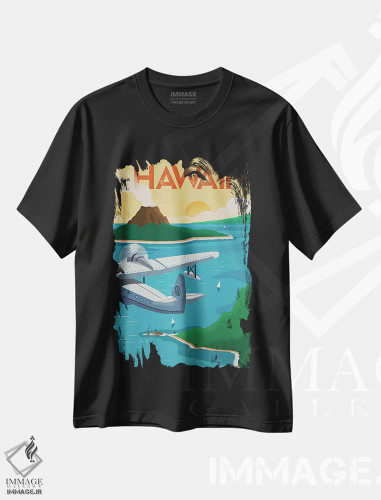 تیشرت مشکی طرح دار پوستر هاوایی، هنر دیجیتال اثر ایدیااستورم استودیوز | فروشگاه ایماژ