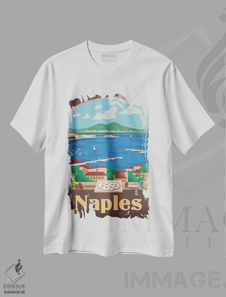 تیشرت سفید طرح دار ناپل، هنر دیجیتال اثر ایدیااستورم استودیوز | immage.ir