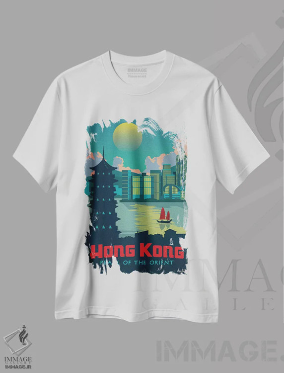 تیشرت سفید طرح دار هنگ کنگ، تزئینی اثر ایدیااستورم استودیوز | فروشگاه ایماژ